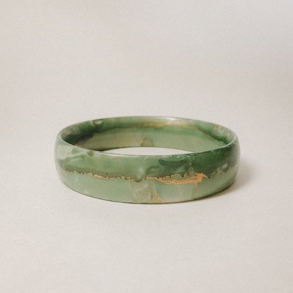 Faux Green + Gold Liquid Marble Bangle Bracelet - Picture 8 of 10